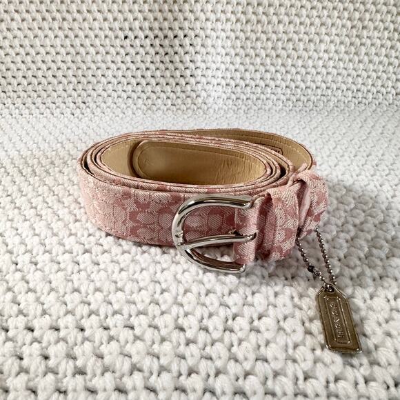Coach Vintage Y2K Pink Canvas Signature CC Soho Slim Waist Belt Metal Fob Large main image 4